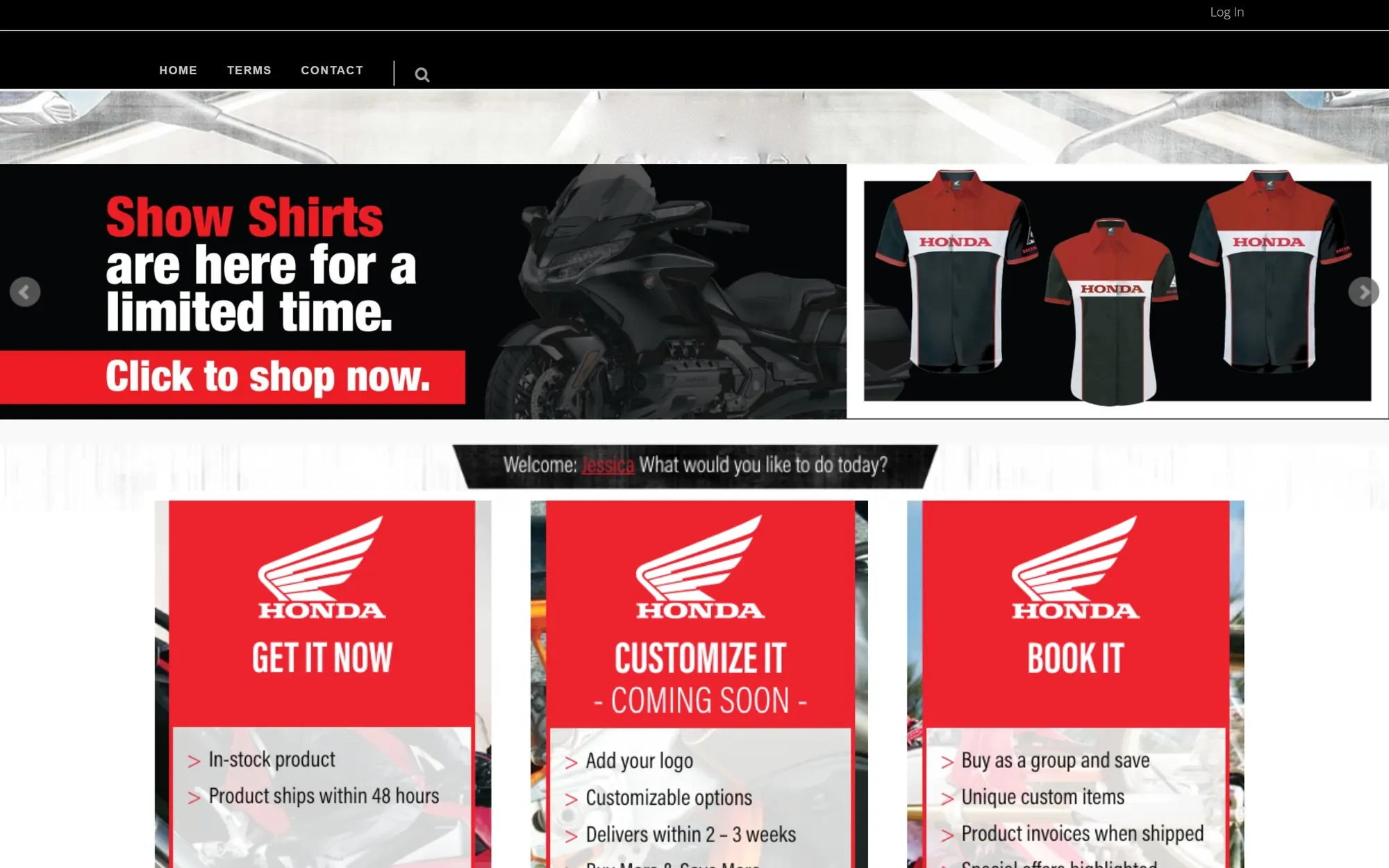 The Honda store with a limited-time show shirts promotion and three ways to buy