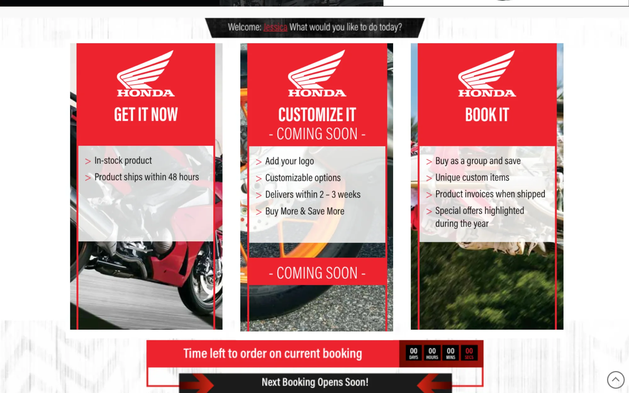 Get it now, Customize it and Book it, with a countdown to the current booking