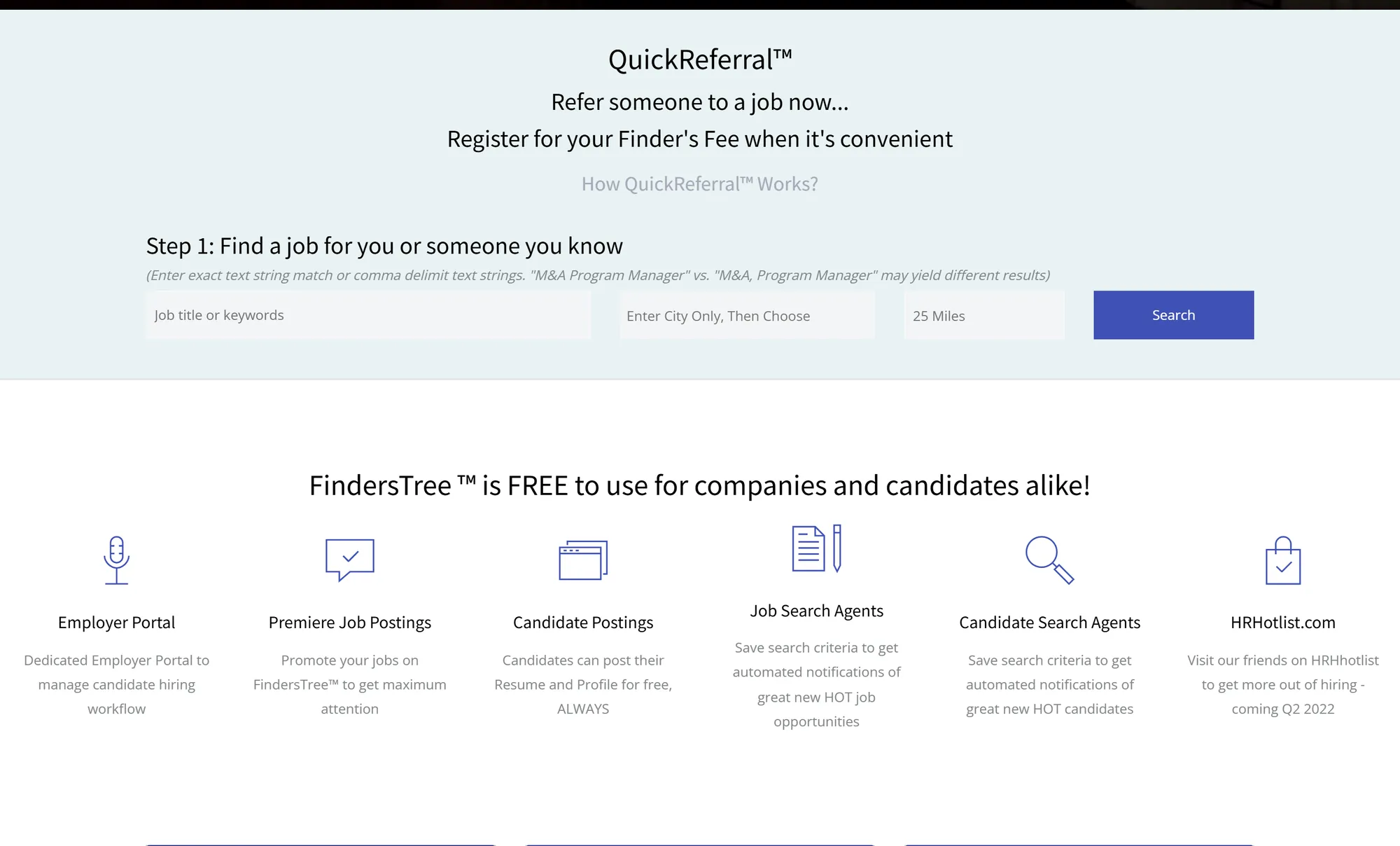 QuickReferral search and the free tools for employers and candidates